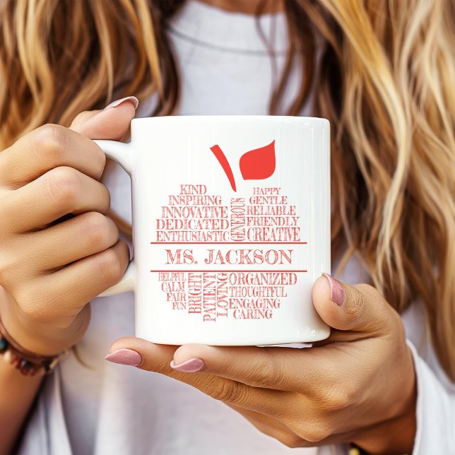 Teacher Apple Typography Red and White Zweifarbige Tasse (Von Creator hochgeladen)