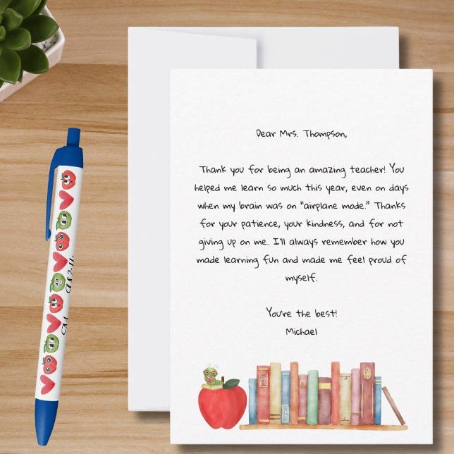 Teacher Appreciation Best Teacher Red Apple Books  Dankeskarte (Von Creator hochgeladen)
