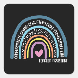 Teacher Assistent Cute Rainbow Quadratischer Aufkleber