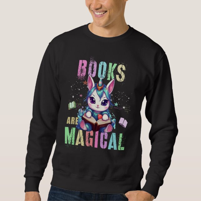 Teacher BOOKS ARE MAGICAL Cat Unicorn School Libra Sweatshirt (Vorderseite)