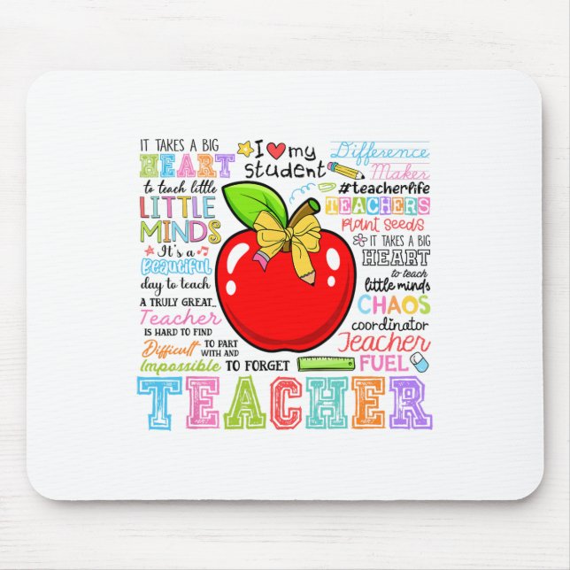 Teacher Bow Pencil Apple Funny Back To School Teac Mousepad (Vorne)
