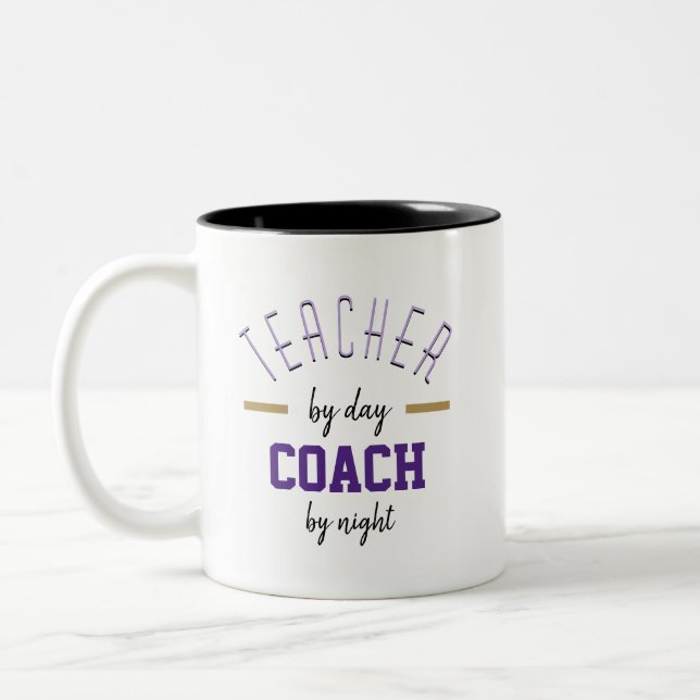 Teacher by Day, Coach by Night Zwei-Tone-Kaffee-Ta Zweifarbige Tasse (Links)