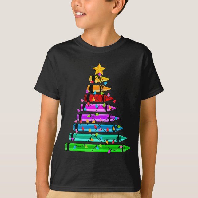 Teacher Christmas Crayon Tree Student Pajama Chris T-Shirt (Vorderseite)