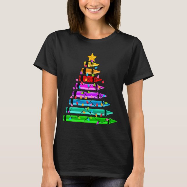 Teacher Christmas Crayon Tree Student Pajama Chris T-Shirt (Vorderseite)