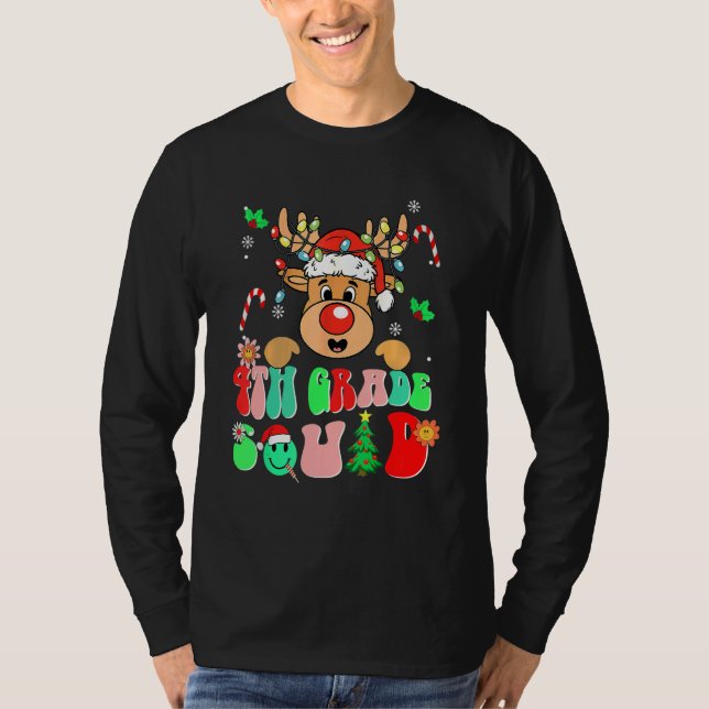 Teacher Christmas Funny 4th Grade Squad Reindeer G T-Shirt (Vorderseite)