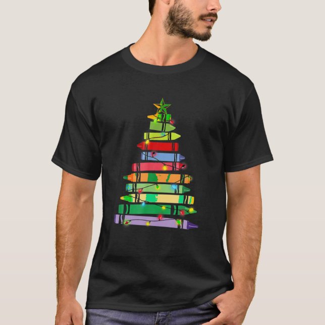 Teacher Christmas Tshirt Crayon Tree Light Gifts S (Vorderseite)