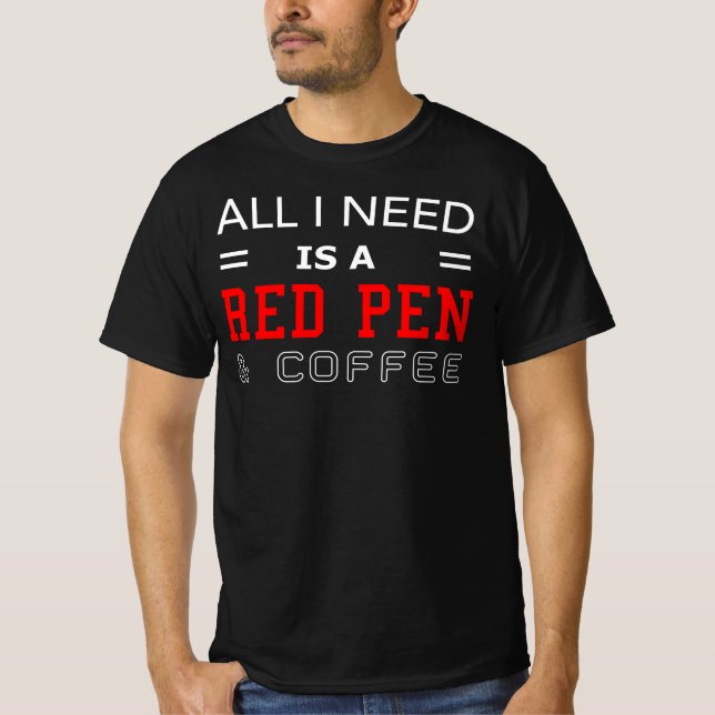Teacher Copy Editor Proofreader Red Pen Kaffee T-Shirt (Vorderseite)