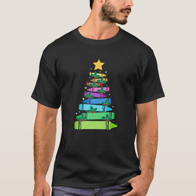 Teacher Crayon Christmas Tree Lights Premium  T-Shirt (Vorderseite)