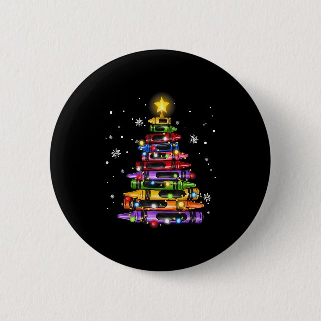 Teacher Crayon Christmas Tree Lights Student Schoo Button (Vorderseite)