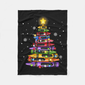 Teacher Crayon Christmas Tree Lights Student Schoo Fleecedecke