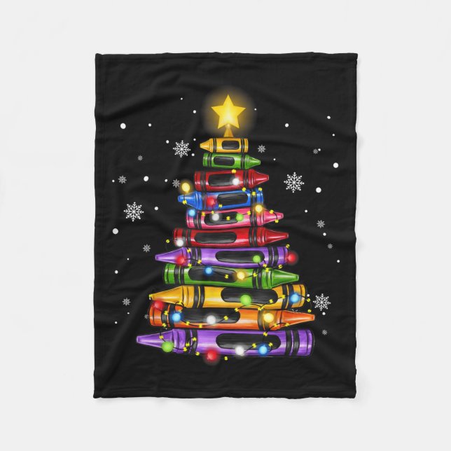 Teacher Crayon Christmas Tree Lights Student Schoo Fleecedecke (Vorderseite)