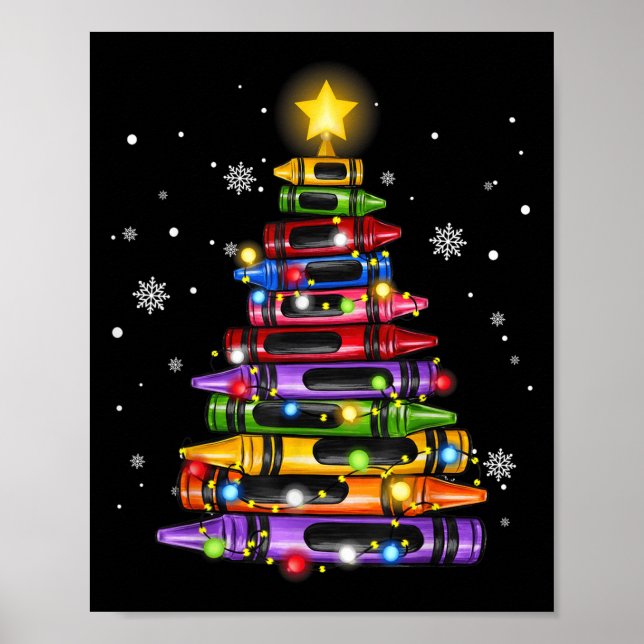 Teacher Crayon Christmas Tree Lights Student Schoo Poster (Vorne)