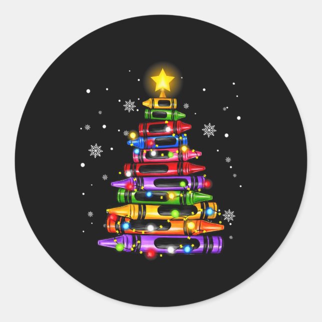 Teacher Crayon Christmas Tree Lights Student Schoo Runder Aufkleber (Vorderseite)