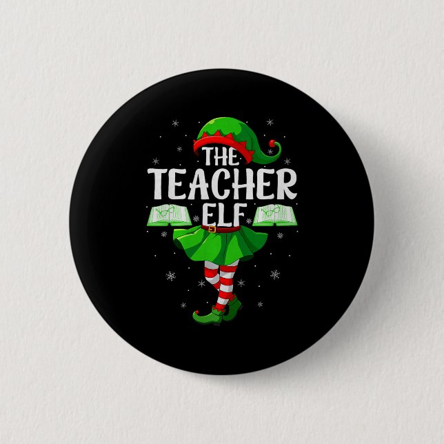 Teacher Elf Christmas Girls Women Elf Squad Xmas F Button (Vorderseite)