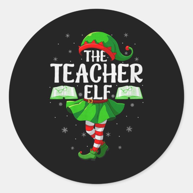 Teacher Elf Christmas Girls Women Elf Squad Xmas F Runder Aufkleber (Vorderseite)
