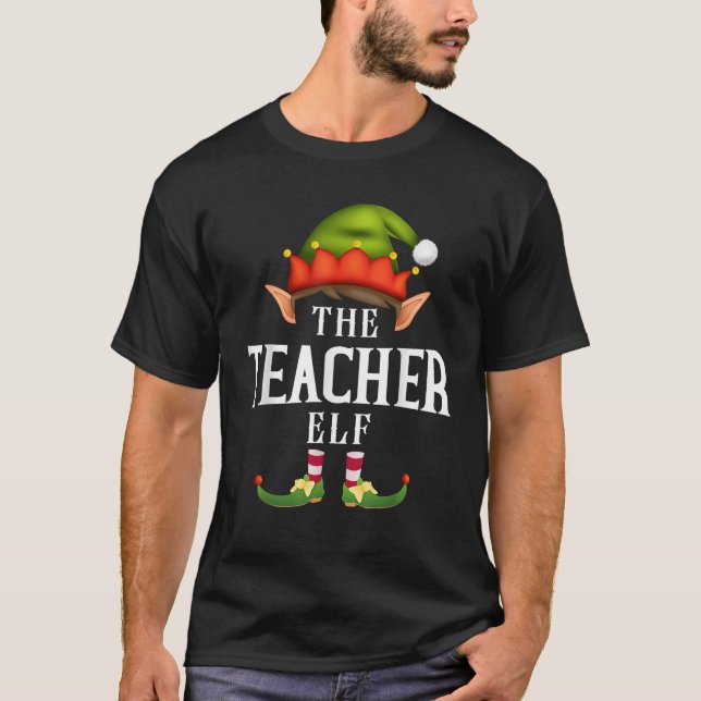 Teacher Elf Group Funny Christmas Pajama Party T-Shirt (Vorderseite)