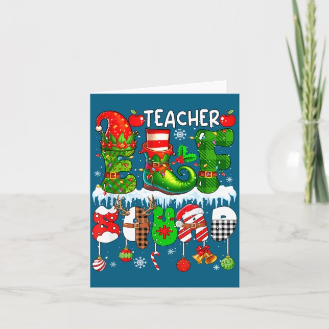 Teacher Elf Squad Xmas Colorful Elf Hat Scute Ss C Karte (Vorderseite)