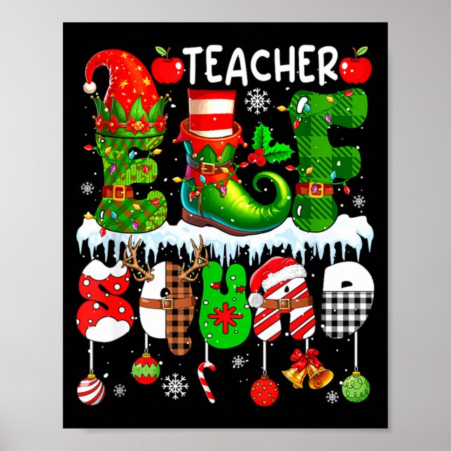 Teacher Elf Squad Xmas Colorful Elf Hat Scute Ss C Poster (Vorne)