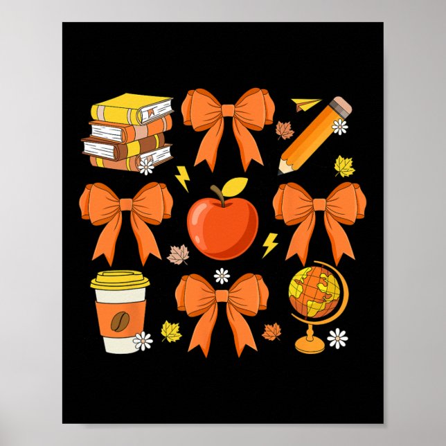 Teacher Fall Shirt Coquette Bow Pumpkin Herbst als Poster (Vorne)