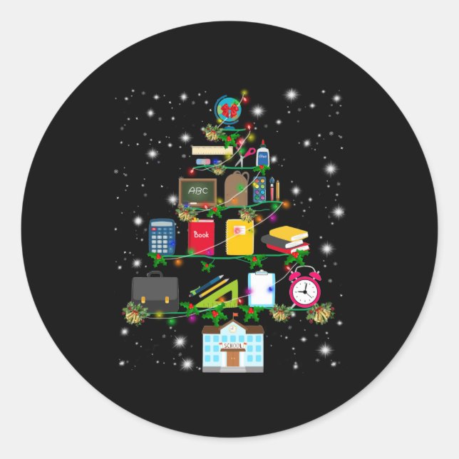 Teacher Gift Christmas tree with school related Runder Aufkleber (Vorderseite)