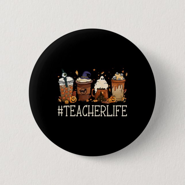 Teacher Horror Fall Kaffeekocher Halloween Pumpki Button (Vorderseite)