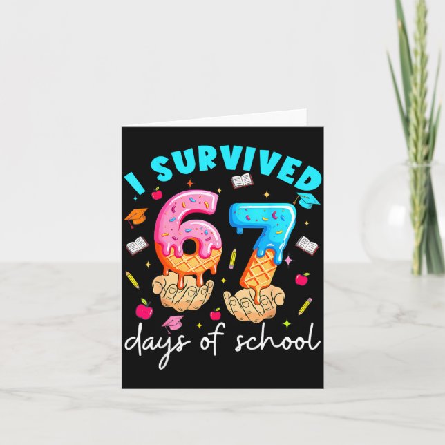 Teacher I Survived 67 Days Of School Funny Meme Ba Karte (Vorderseite)