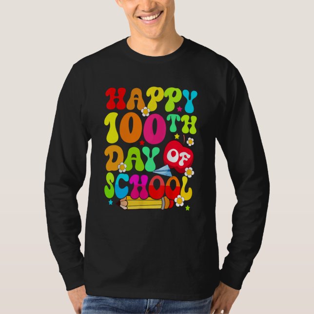Teacher Kids Retro 100 Days Happy 100th Day Of Sch T-Shirt (Vorderseite)
