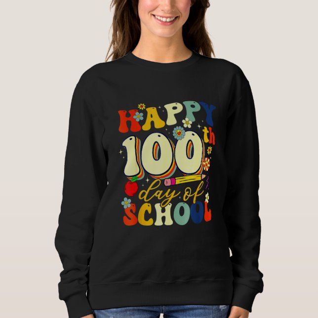 Teacher Kids Retro Groovy 100 Days Happy 100th Day Sweatshirt (Vorderseite)