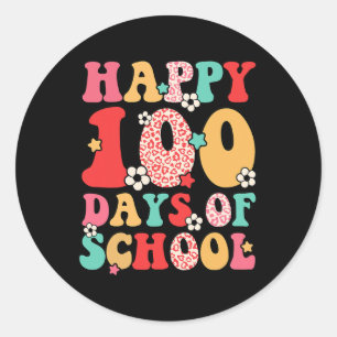 Teacher Kids Retro Groovy 100 Tage Glücklicher 100 Runder Aufkleber