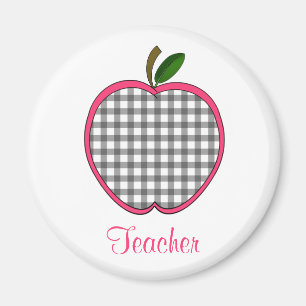 Teacher Magnet - Charcoal Gray Gingham Apple