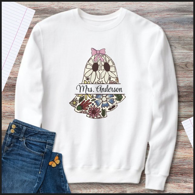 Teacher Name Cute Floral Ghost Sweatshirt (Von Creator hochgeladen)