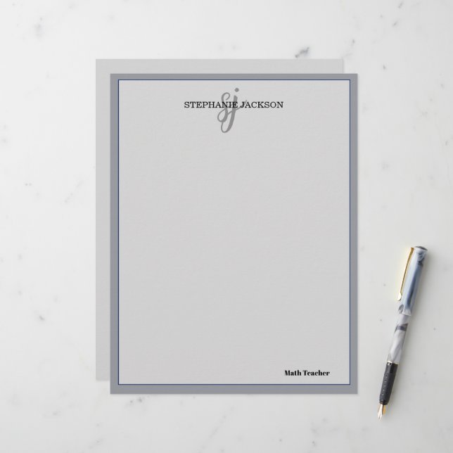 Teacher name elegant quote modern white frame briefbogen (Vorderseite/Rückseite Beispiel)
