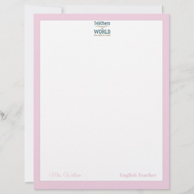 Teacher name elegant quote modern white frame lett briefbogen (Vorderseite)