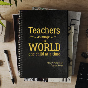 Teacher Name Gold Zitat Black Leather Elegant Planer