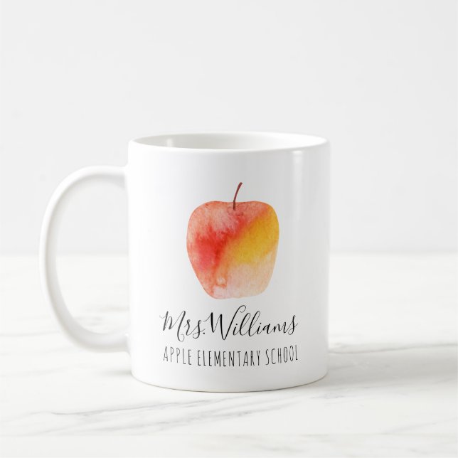 Teacher Name Schule Wasserfarbe Apple Kaffee Tasse (Links)