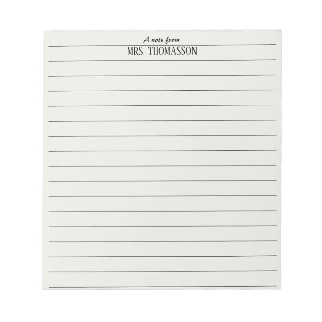 Teacher Notepad lined paper with "a note from"  Notizblock (Vorderseite)