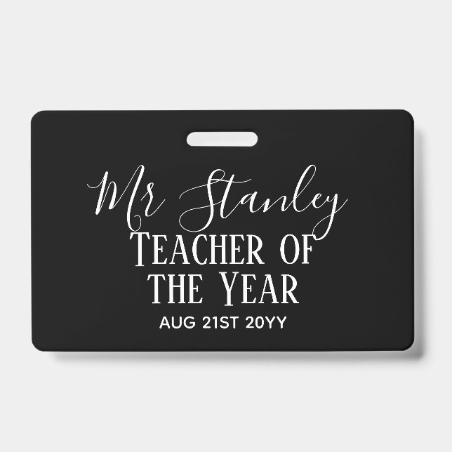 Teacher of the Year Personalized Modern Text Gift Ausweis (Vorderseite)