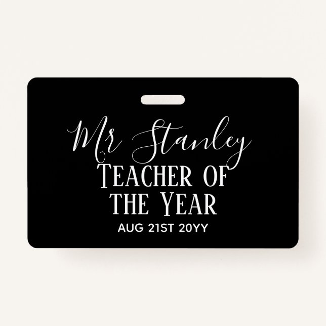 Teacher of the Year Personalized Modern Text Gift Ausweis (Vorderseite)