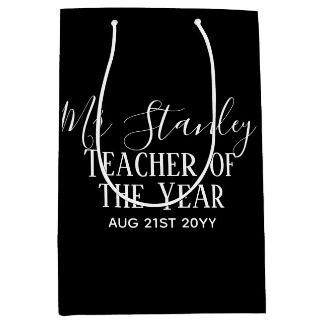 Teacher of the Year Personalized Modern Text Gift Mittlere Geschenktüte (Vorderseite)