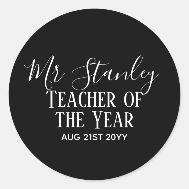 Teacher of the Year Personalized Modern Text Gift Runder Aufkleber (Vorderseite)
