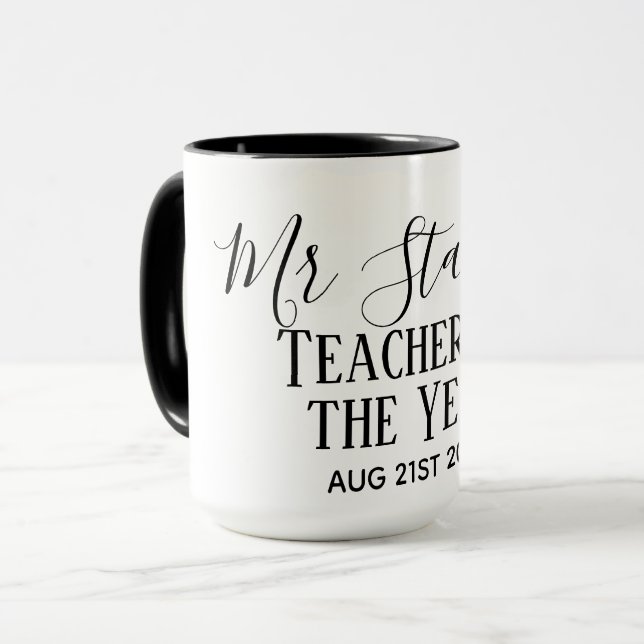 Teacher of the Year Personalized Modern Text Gift Tasse (Vorderseite Links)