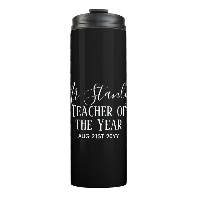 Teacher of the Year Personalized Modern Text Gift Thermosbecher (Vorderseite)