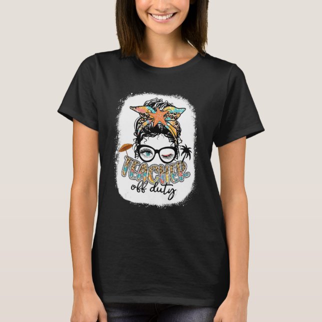 Teacher Off Duty Messy Bun Summer Leopard Beach Lo T-Shirt (Vorderseite)
