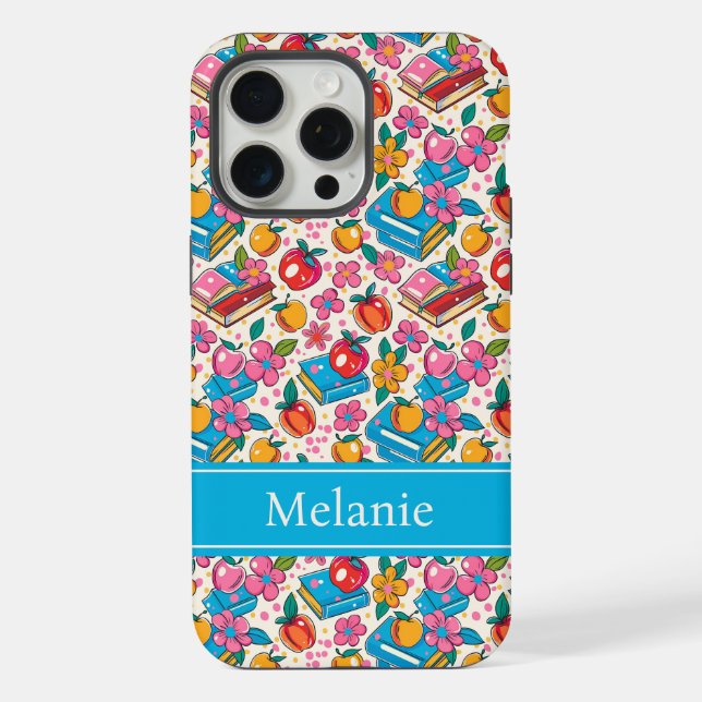 Teacher Pattern Phone Case with Custom Name iPhone Hülle (Rückseite)