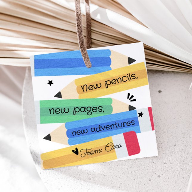 Teacher Pencil School Square Gefallen Tags Geschenkanhänger (Pencil Teacher School Square Favor Tags)