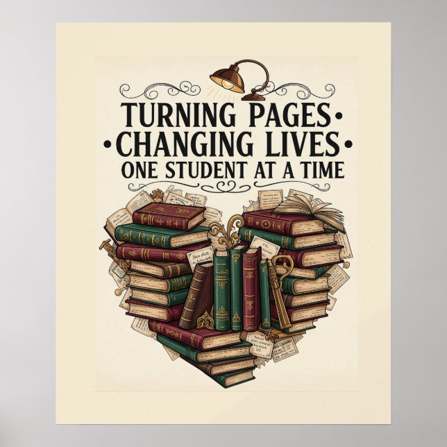 Teacher Poster | Turning Pages Book Heart Art (Vorne)