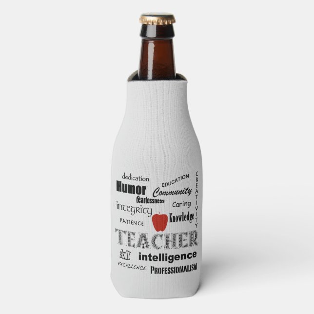 Teacher Pride Text Design-Red Apple Flaschenkühler (Flaschenvorderseite)