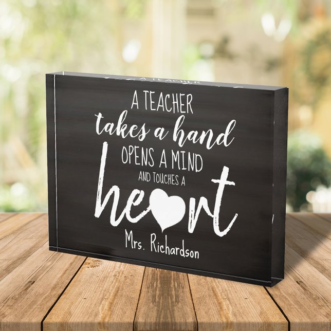 Teacher Quote Heart Personalisiert Fotoblock (Custom teacher chalkboard quote block.)
