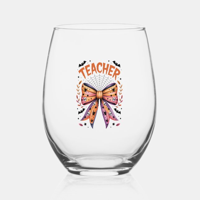 Teacher Spooky Halloween Weinglas Ohne Stiel (Vorderseite)