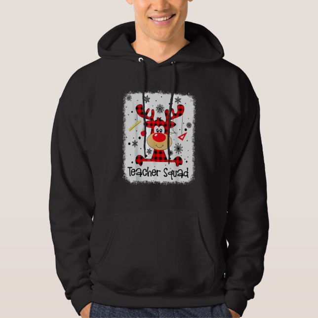 Teacher Squad Cute Red Plaid Reindeer Snow  Christ Hoodie (Vorderseite)